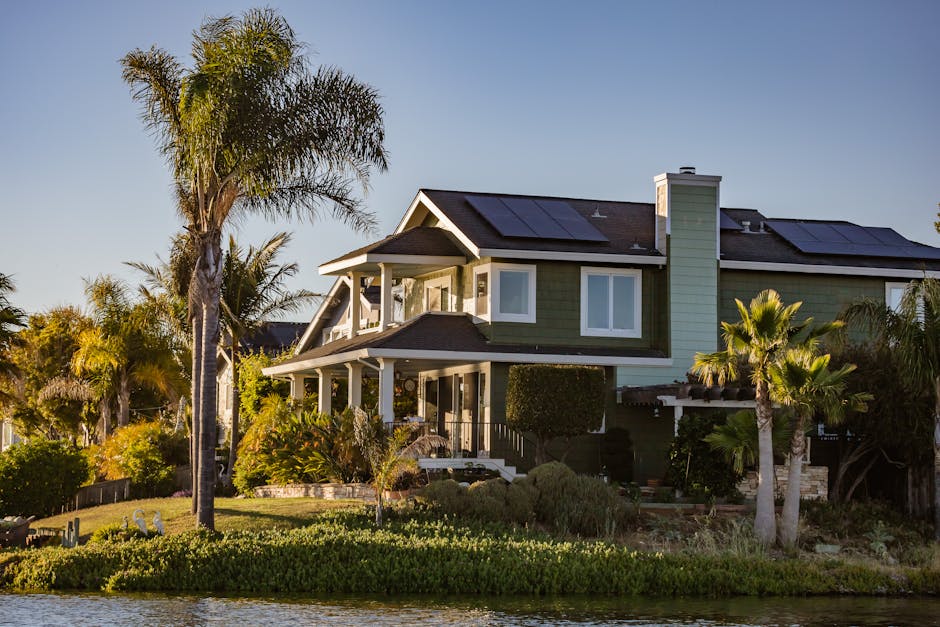 Modern home with residential solar panel installation